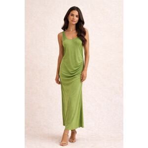Topshop Lime Green Ruched Maxi Dress Sleeveless Draped Wedding Guest NWT US 4 6
